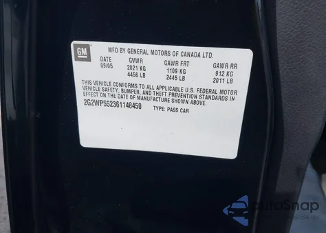 2006 Pontiac Grand Prix из США, поврежденный, VIN 2G2WP552361148450